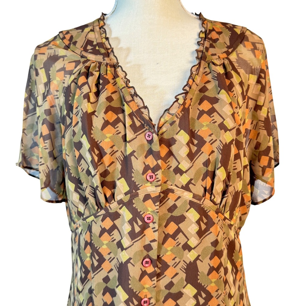 Y2K Vintage Jones Wear 14 2-Piece Skirt Set Geometric Abstract Brown Olive Maxi - Picture 4 of 8